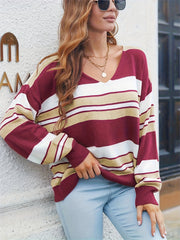 Colorblock Stripe V Neck Jumper
