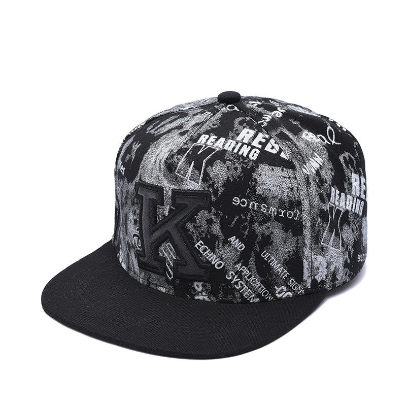 Graffiti Print K Embroidery Men's Hip Hop Flat Brim Hat