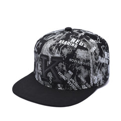 Graffiti Print K Embroidery Men's Hip Hop Flat Brim Hat