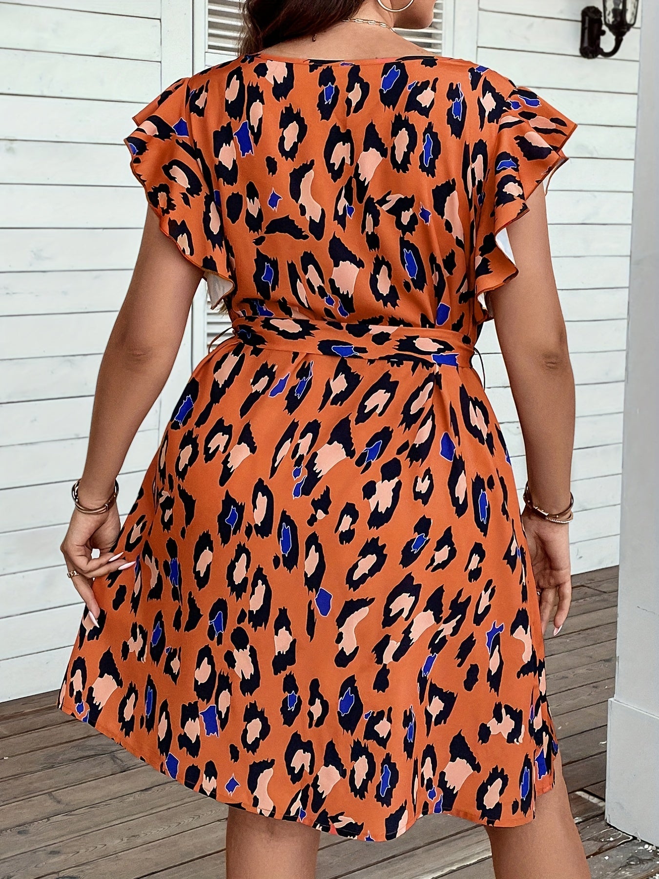 Leopard Print V-Neck Mini Dress With Belt