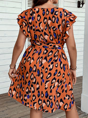 Leopard Print V-Neck Mini Dress With Belt