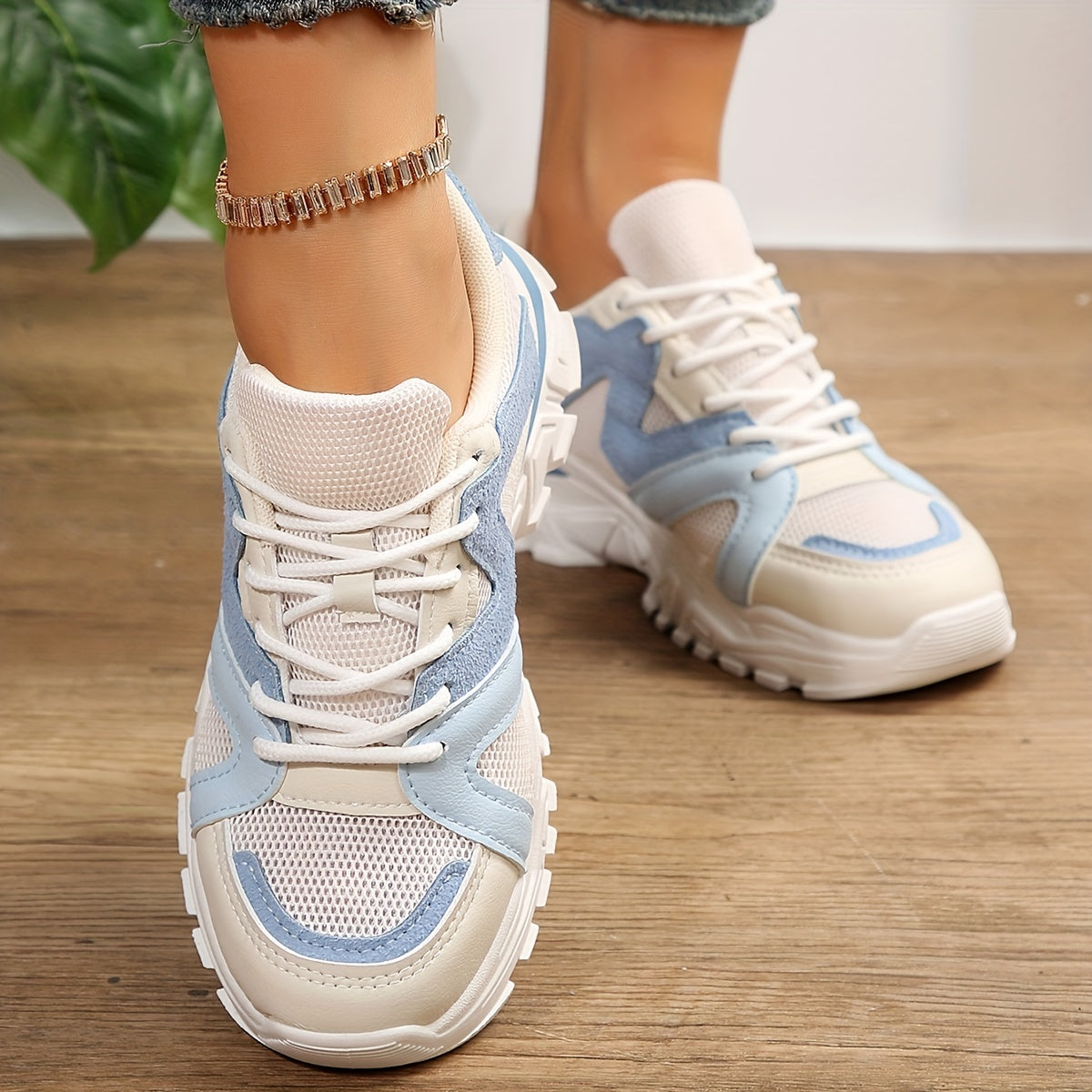 Women's Knit Mesh Platform Sneakers Low Top Running Shoes