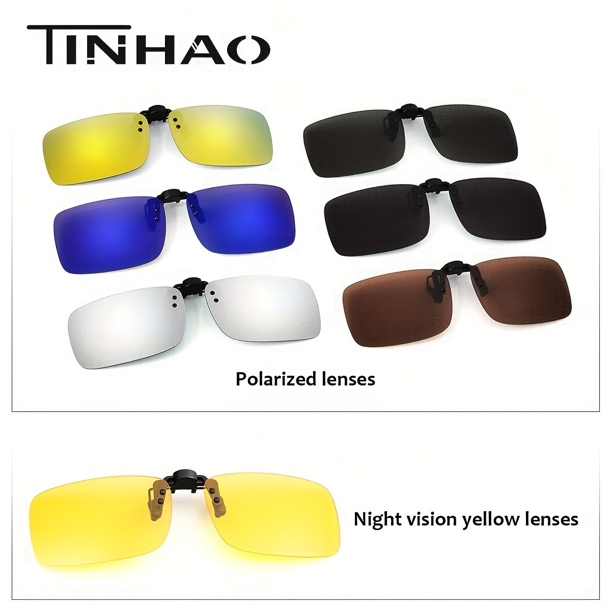 TINHAO Clip On Sunglasses Daytime & Night Vision Lenses