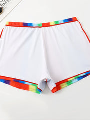 Rainbow Strip Layered Top & Panties Swimsuit Set