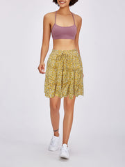 Floral Ruffle Layered Trim Skirt Boho Drawstring Women's Clothing