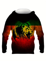 Lion Block Print Hoodies For Men Graphic Hoodie Comfy Loose Hooded Pullover