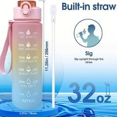 32 oz Rainbow Straw Cup with Time Mark, BPA-Free, Leak-proof
