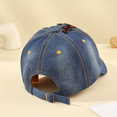 Plum Blossom Patch Baseball Cap Denim Sunshade Dad Hat
