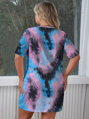 Ombre Tie Dye Print Short Sleeve Home Wear Dress