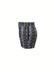 Boho Shorts Women's Plus Tribal Print Elastic Waist Wide Leg Vacay Sho