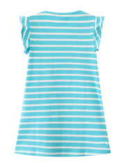 Baby Girls Animal Embroidery Striped Dress For Summer