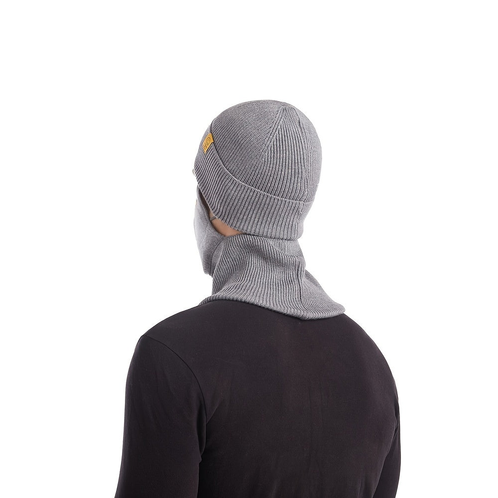 Winter Men's Knitted Hat Face Mask Halter Three Piece Set Trending Warm