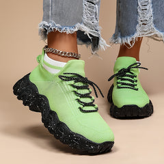Platform Knit Sneakers Lace Up Breathable Sport Running Shoes
