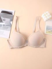 3pcs Solid T Shirt Bra Comfy & Breathable Push Up Bra Women's Lingerie