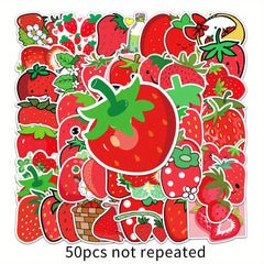 50pcs Strawberry Waterproof Stickers Water Bottles Laptop Luggage