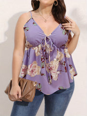 Shirred Floral V Neck Cami Top