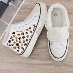 Skull Print Plush Lined Thermal Canvas Sneakers