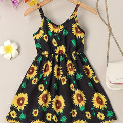 Girls Sunflower Cami Dress Kids Summer Vacation Casual Dress