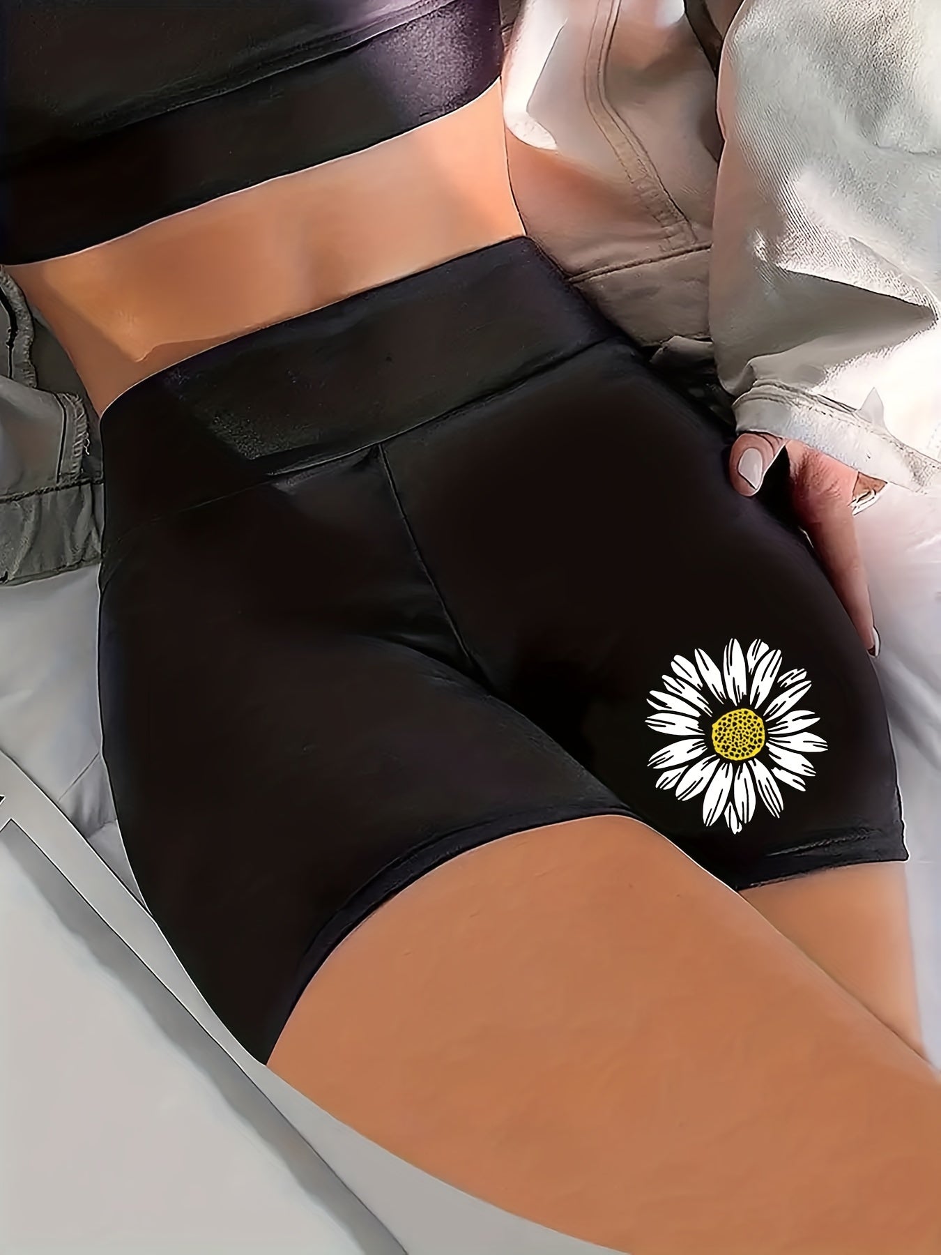 Flower Print High Rise Stretch Biker Shorts