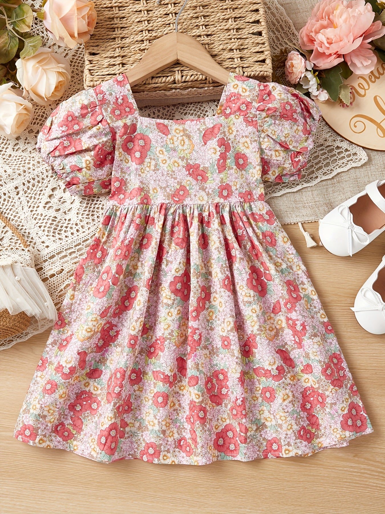 Toddler Girls Floral Princess Dress For Party Kids Summer Clothes
