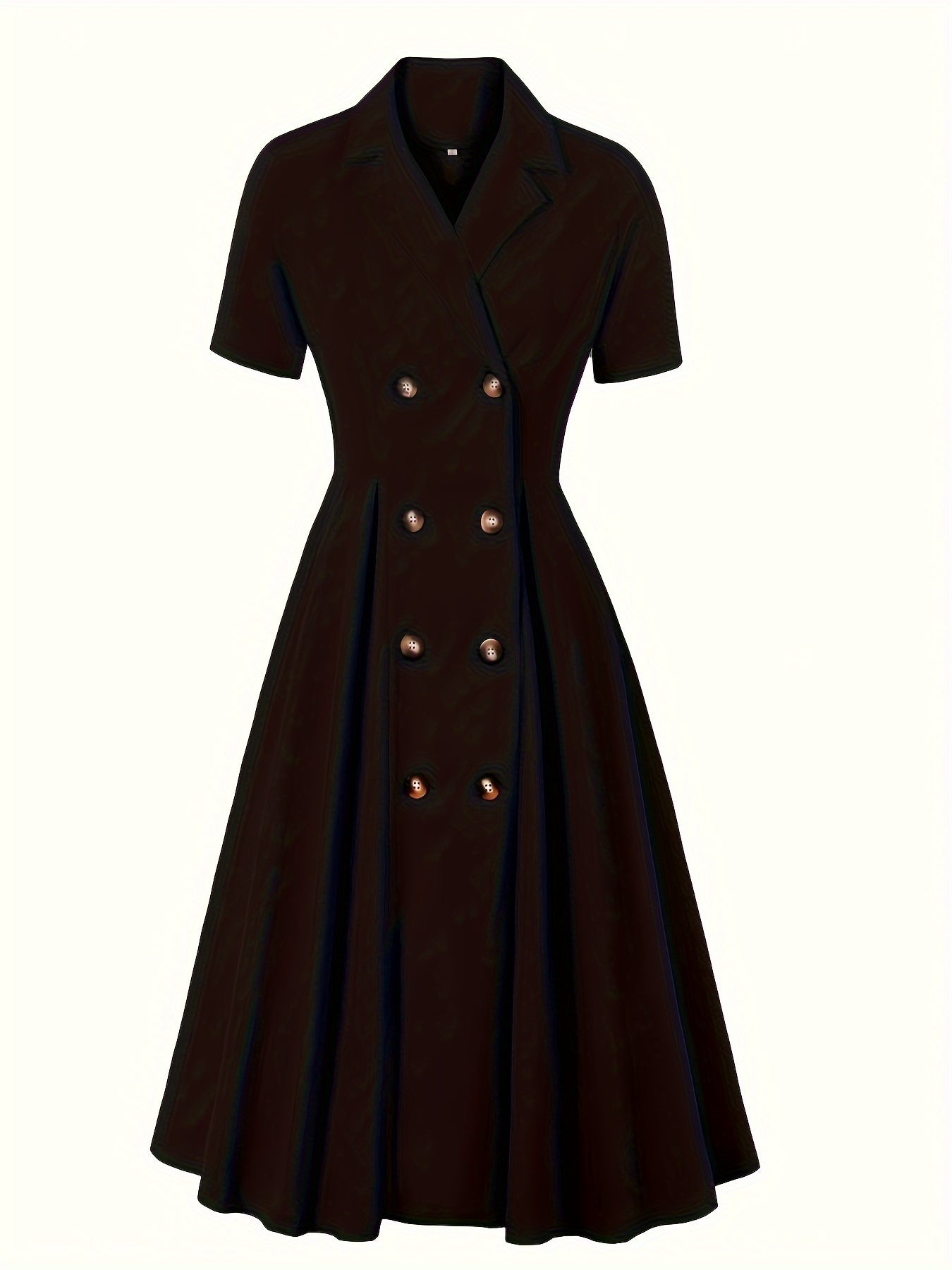Retro Dress Women's Plus Solid Double Breast Button Short Sleeve