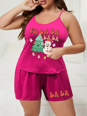 Christmas Pajama Set Snowman & Tree Print Cami Top & Shorts Loungewear