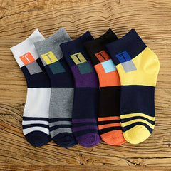 5 Pairs Striped Pattern Socks, Breathable, Comfortable, Outdoor Casual Socks