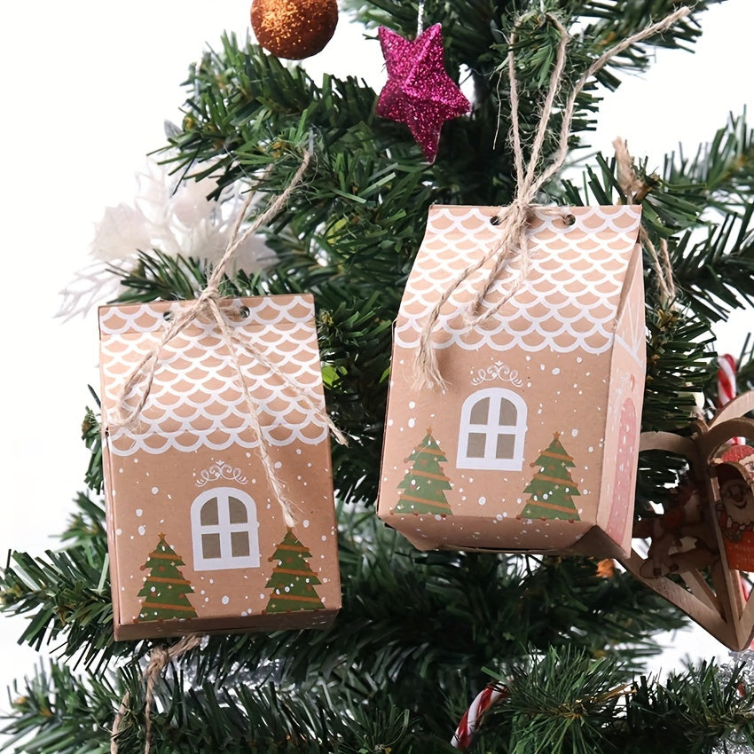 House Shape Christmas Paper Boxes Candy Gift Boxes Food Cookie Packing Bag