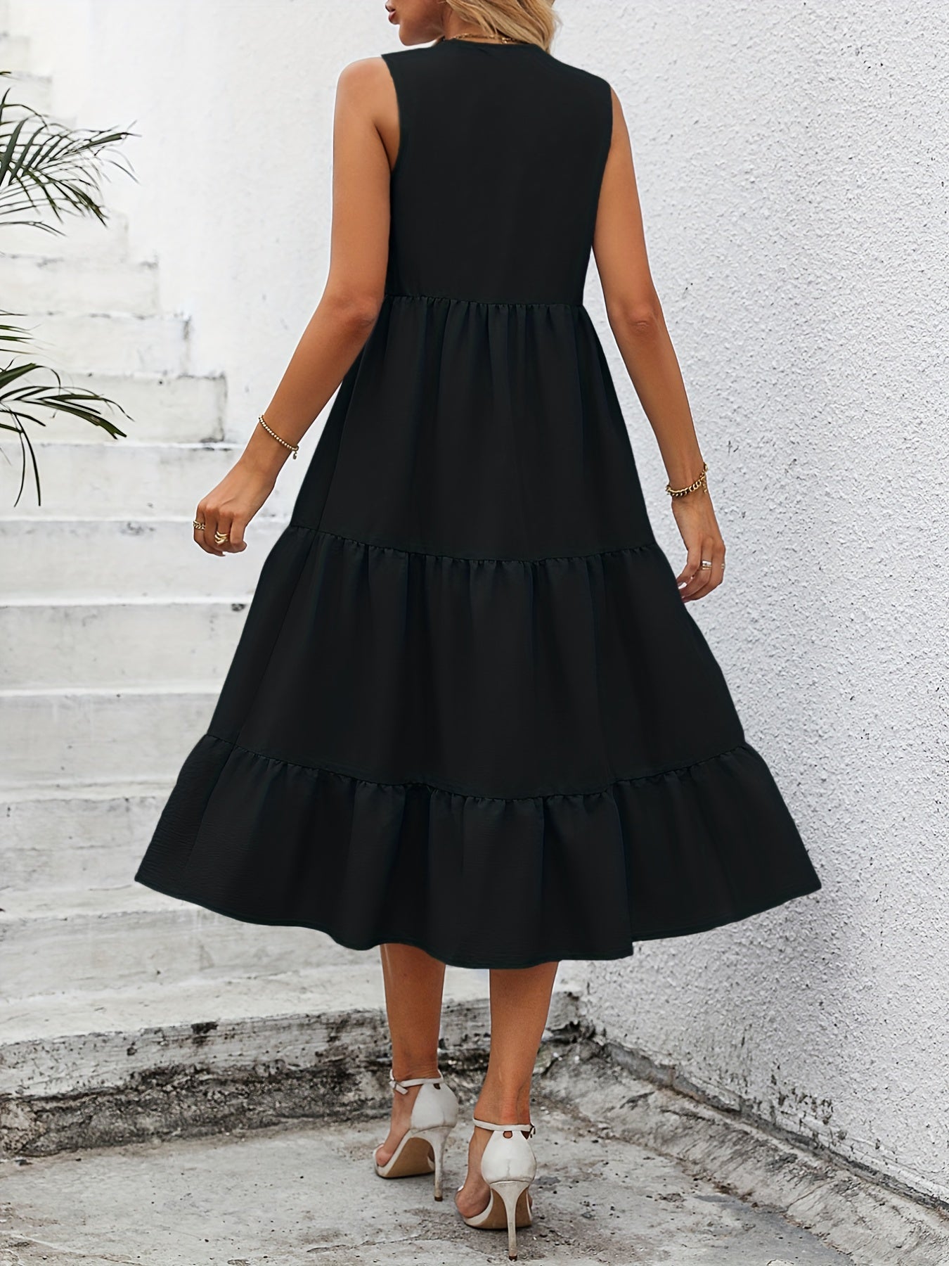 Summer Sleeveless Tiered Dress V Neck Loose Casual Dress