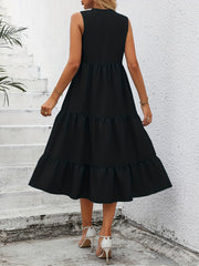 Summer Sleeveless Tiered Dress V Neck Loose Casual Dress