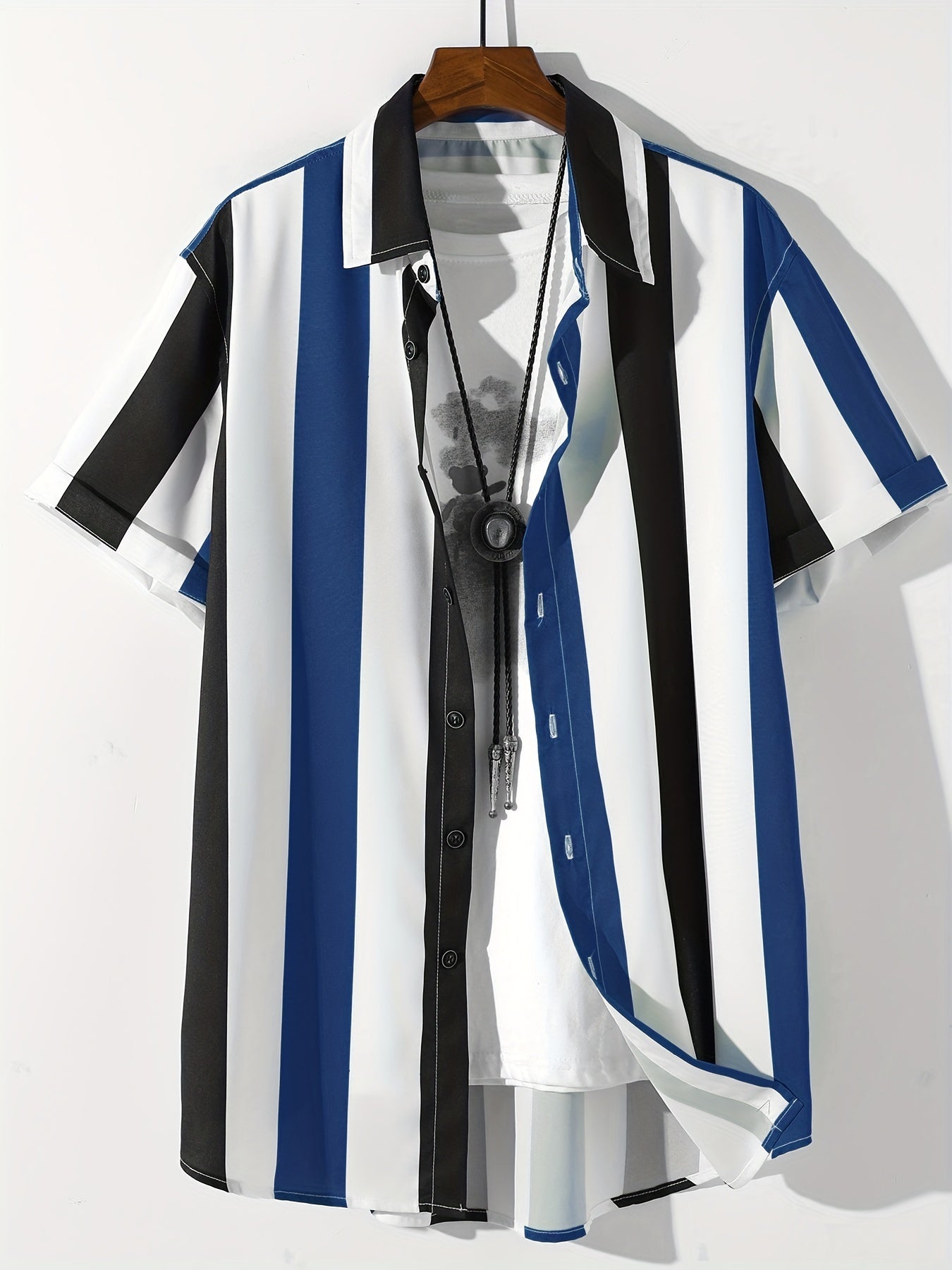 Men's Striped Colorblock Short Sleeve Shirt