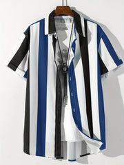 Men's Striped Colorblock Short Sleeve Shirt