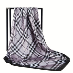 Plaid Satin Square Scarf Bandana Women Wrap Silk Travel Beach Towel