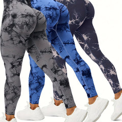 3pcs Tie Dye High Waist Sports Leggings Yoga Pants