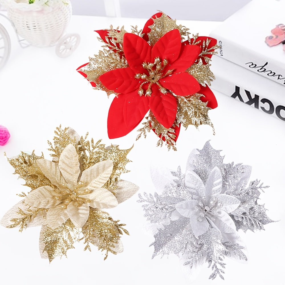 Glitter Hollow Christmas Flower Double...