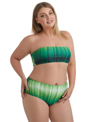 Colorblock Striped Print Tube Bikini Set Plus Size Medium Stretch Bathing Suit