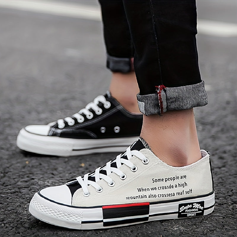 Women's Letter Pattern Canvas Skate Shoes Low Top Round Toe Casual Sporty Shoes