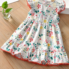Short Sleeve Floral Dress for Toddler Girls - Summer Cotton Casual Dress