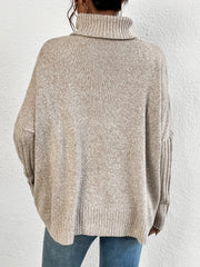 Solid Turtle Neck Pullover Casual Batwing Sleeve Sweater