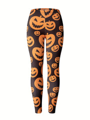 Halloween Pumpkin Print Yoga Leggings High Stretch Sports Tight Pants