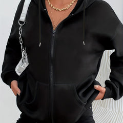 Women's Retro Hooded Zipper Sweatshirt with Pockets