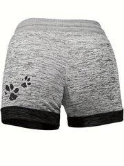 Dog Paw & Letter Print Drawstring Shorts with Pockets