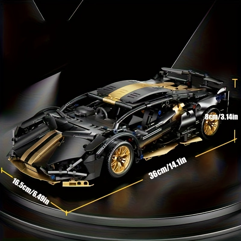 1300pcs Golden Sports Car Model Kit with Golden Accents