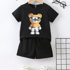 Boys Bear Graphic Outfit Short Sleeves Round Neck T shirt & Shorts