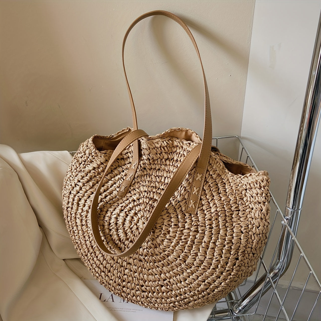 Summer Straw Shoulder Bag Minimalist Woven Storage Handbag