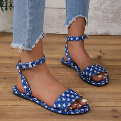 Women's Star Pattern Flat Sandals Casual Buckle Strap Summer Sandals