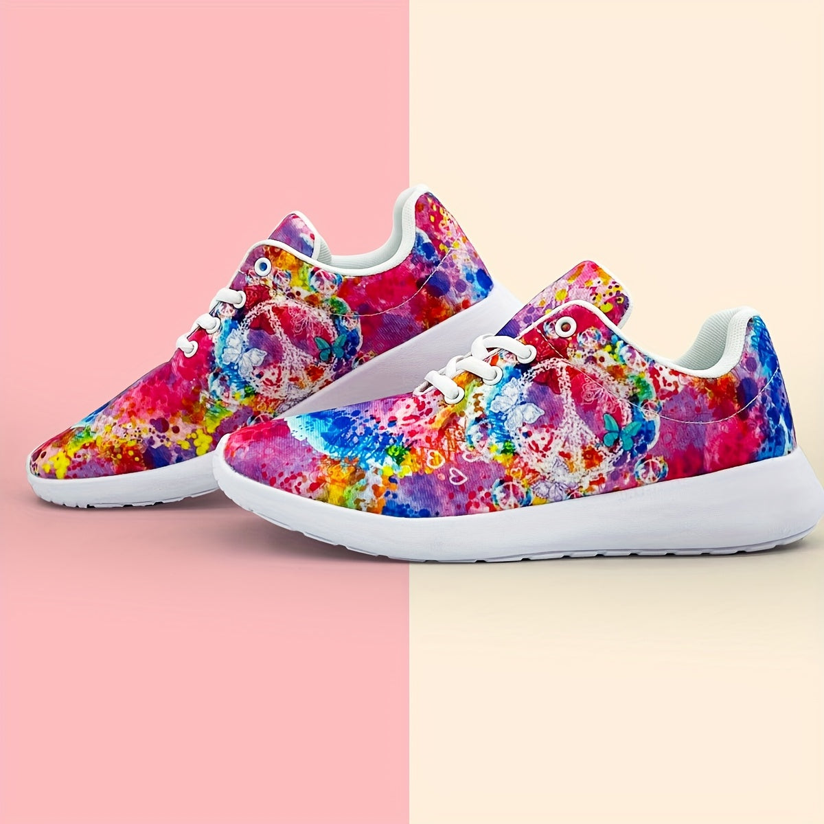 Peace And Flower Print Soft Running Shoes Casual Outdoor Sneakers