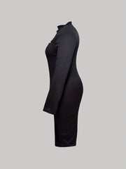 Women's Plus Solid Keyhole Long Sleeve Bodycon Dress