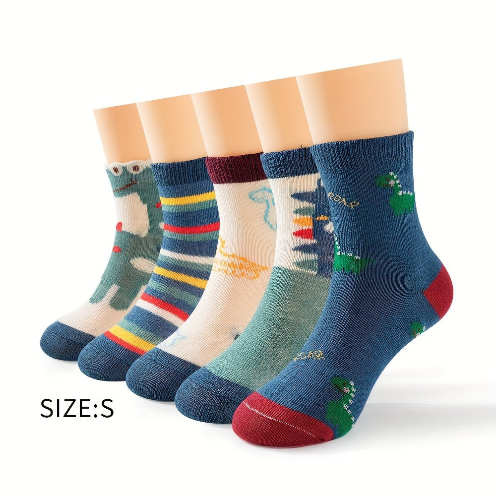 5 Pairs Kids Dinosaur Pattern Sports Socks for Spring and Autumn