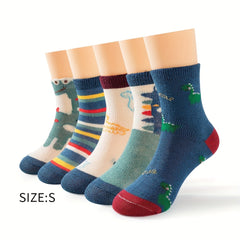 5 Pairs Kids Dinosaur Pattern Sports Socks for Spring and Autumn
